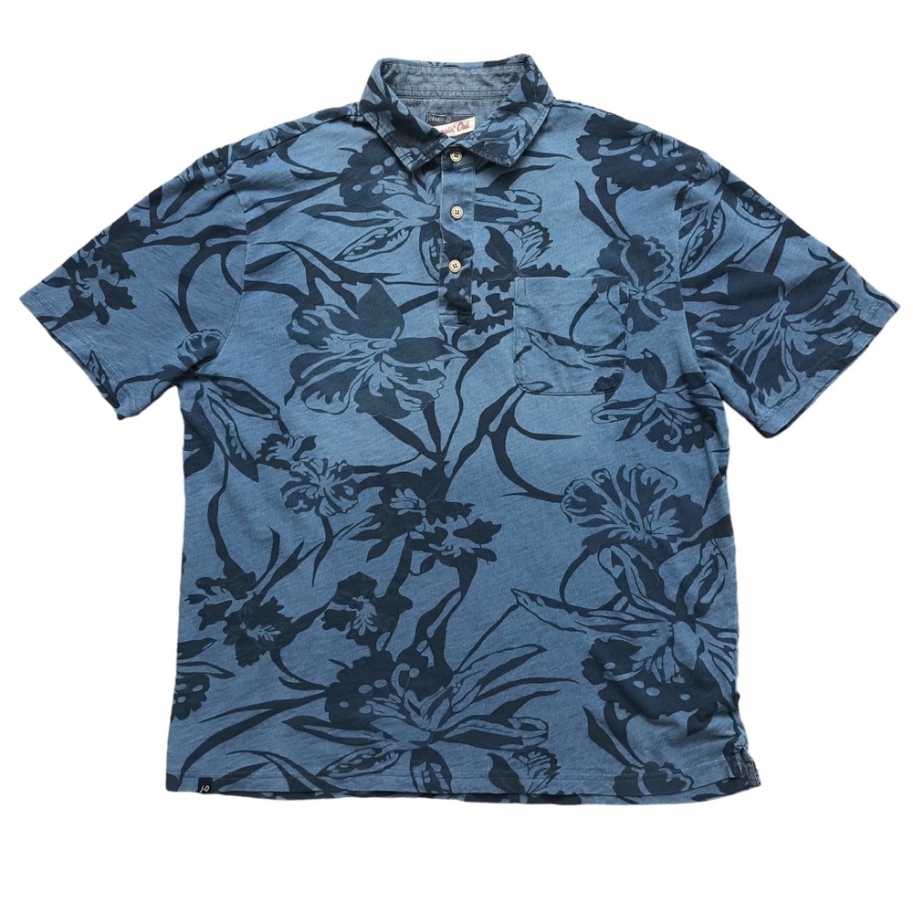 Johnnie-O Polo Shirt Mens Size M Short Sleeve Golf Pocket Floral Print Blue